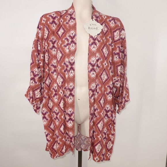 NEW Knox Rose Cognac Paisley Duster Cardigan Kimono Pink Women's Medium/Large - Picture 3 of 10